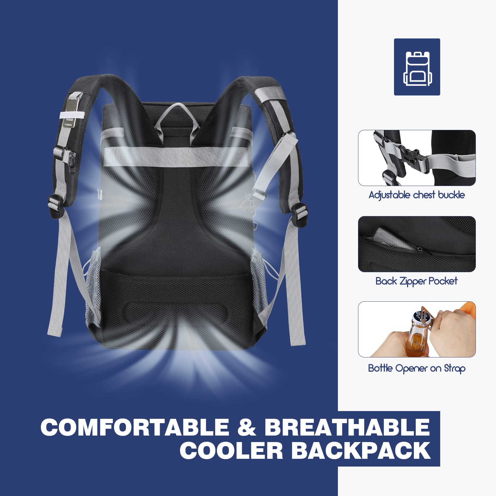 Maelstrom Cooler Backpack,35 Can Backpack Cooler Leakproof,Insulated Soft Cooler Bag,Camping Cooler,Beach Cooler,Ice Chest Backpack,Lightweight Travel Cooler Lunch Backpack for Hiking,Shopping