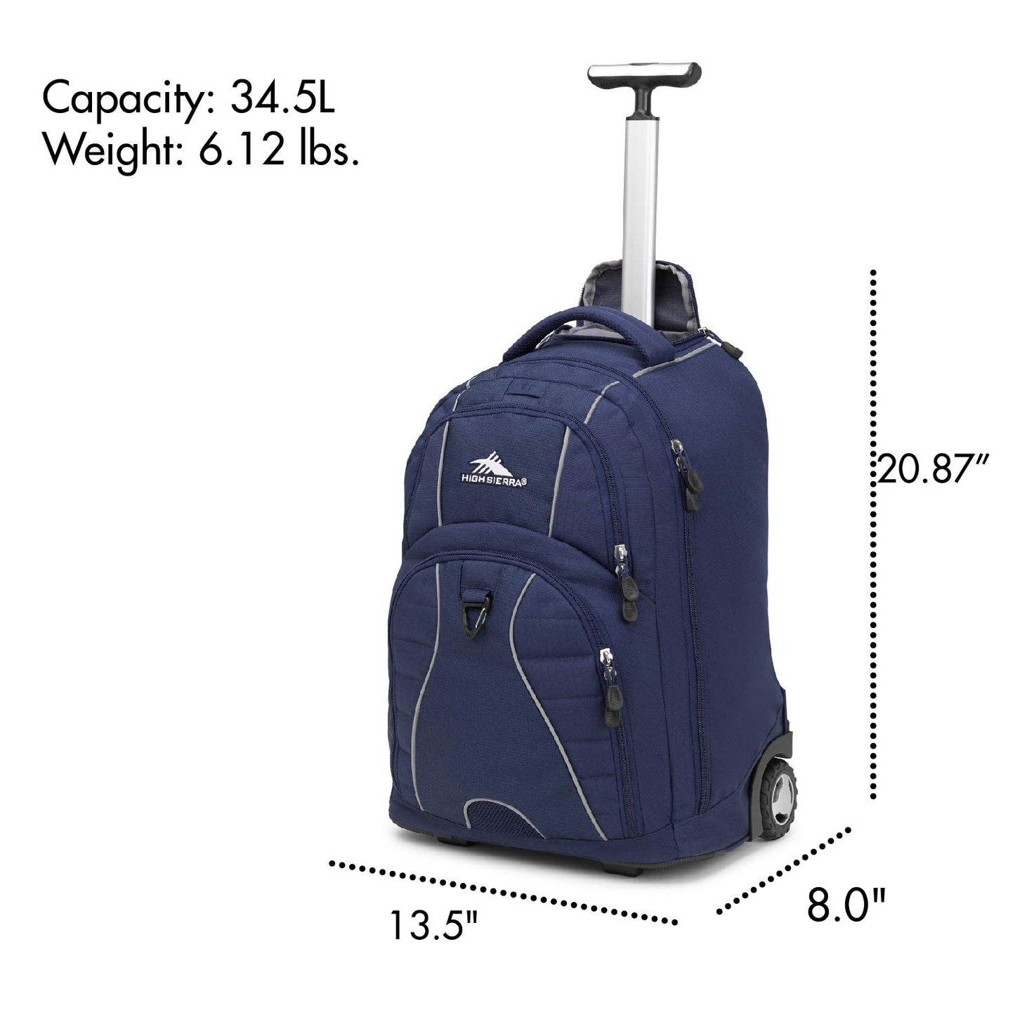 High Sierra Freewheel Wheeled Laptop Backpack, True Navy, 20.5 x 13.5 x 8-Inch