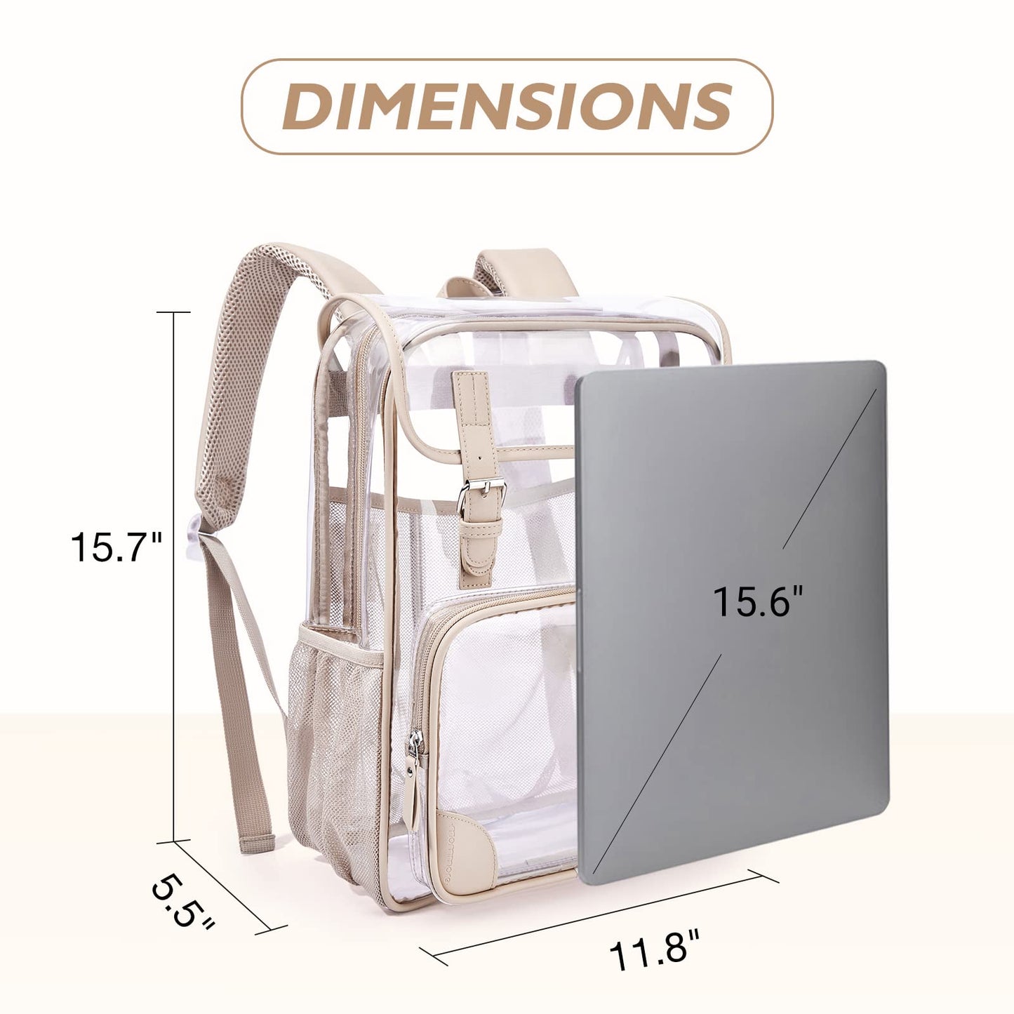 mommore Clear Backpack Heavy Duty Thick PVC Transparent Backpack with Leather Trim Large Capacity See Through Backpack