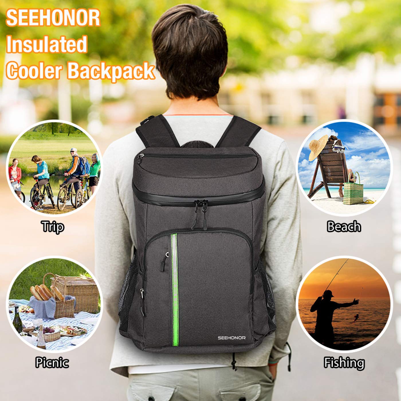 SEEHONOR Insulated Cooler Backpack Leakproof Soft Cooler Bag Lightweight Backpack with Cooler for Lunch Picnic Hiking Camping Beach Park Day Trips