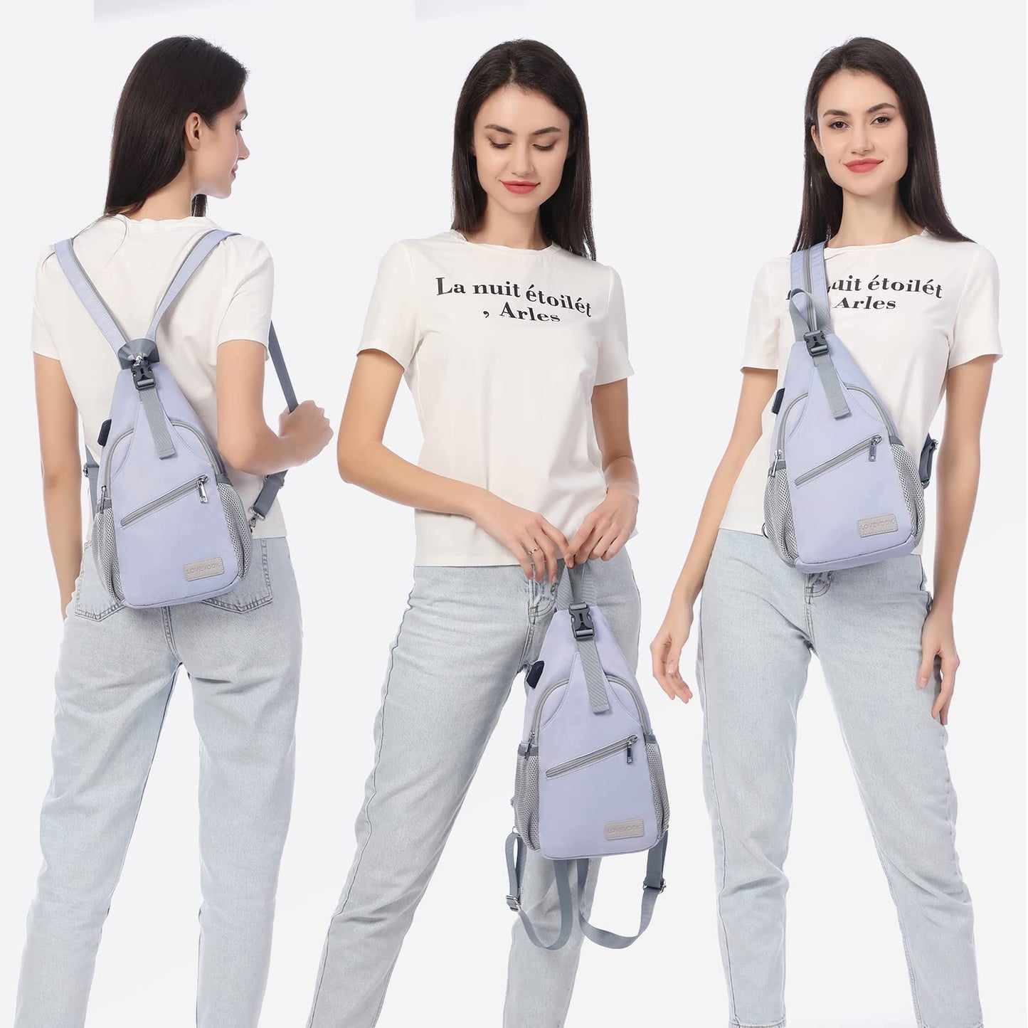 LOVEVOOK Sling Bag for Women Casual Daypack Nylon Crossbody Sling Backpack Travel Shoulder Bag Hiking Daypack