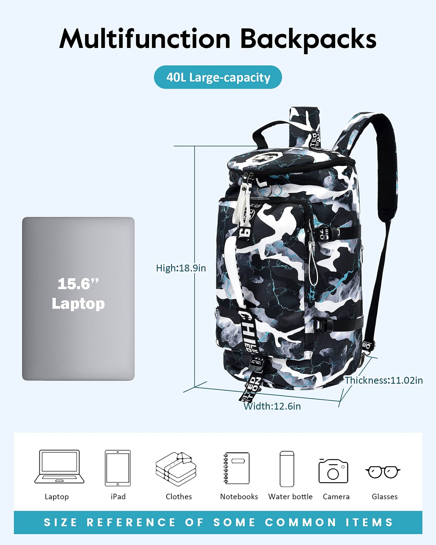 40L Gym Sport Backpack Duffle Bag Sling Bag Crossbody Daypack, Casual Daypacks Travel Bags with Shoulder Strap for Men Women