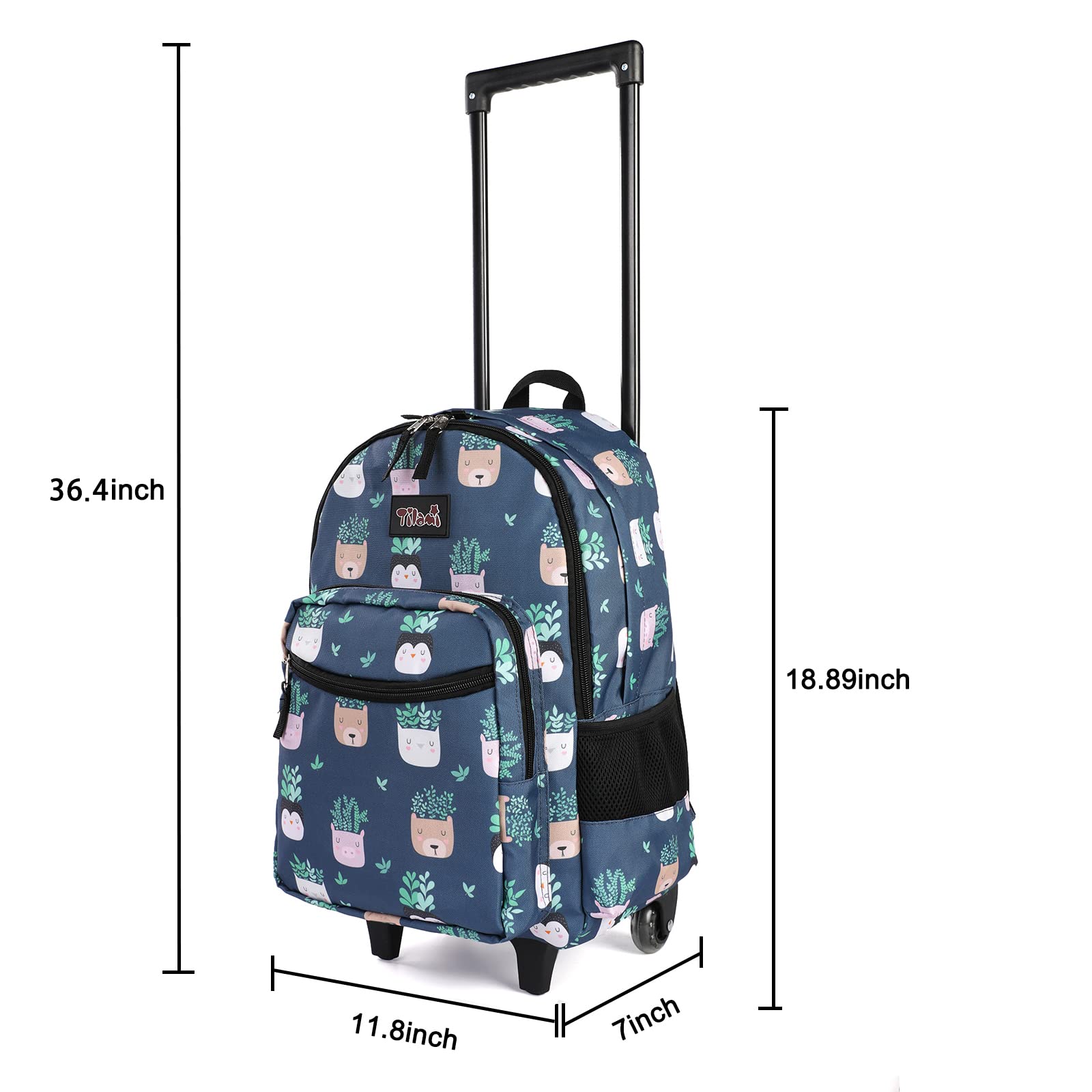 Tilami Rolling Backpack 18 inch Double Handle with Lunch Bag Wheeled Kids Backpack