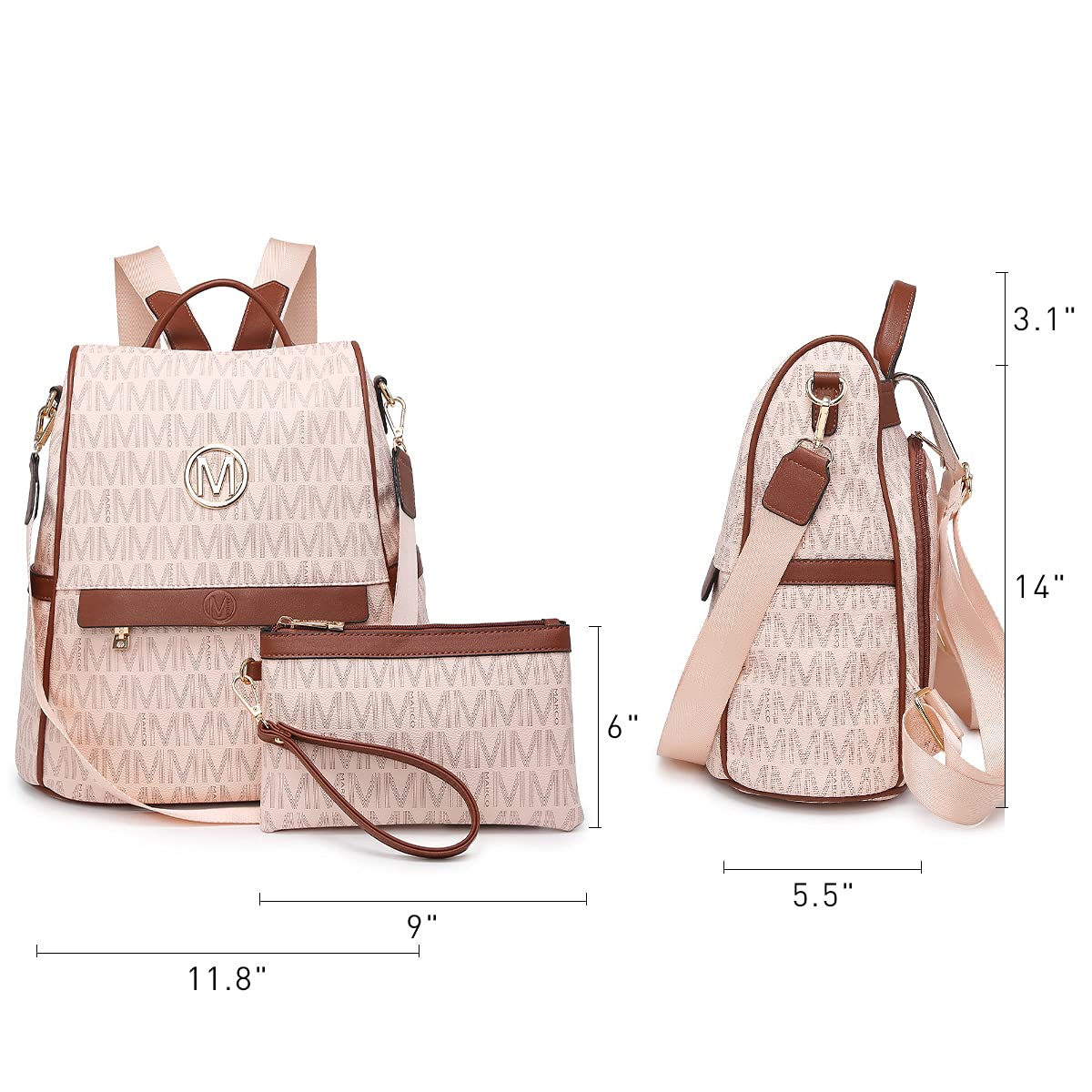 MKP Women Fashion Backpack Purse Multi Pockets Signature Anti-Theft Rucksack Travel School Shoulder Bag Handbag Wristlet