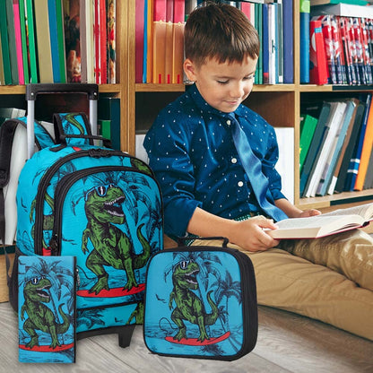 3PCS Rolling Backpack for Girls Boys, Kids Roller Wheels Bookbag, Wheeled School Bag with Lunch Bag