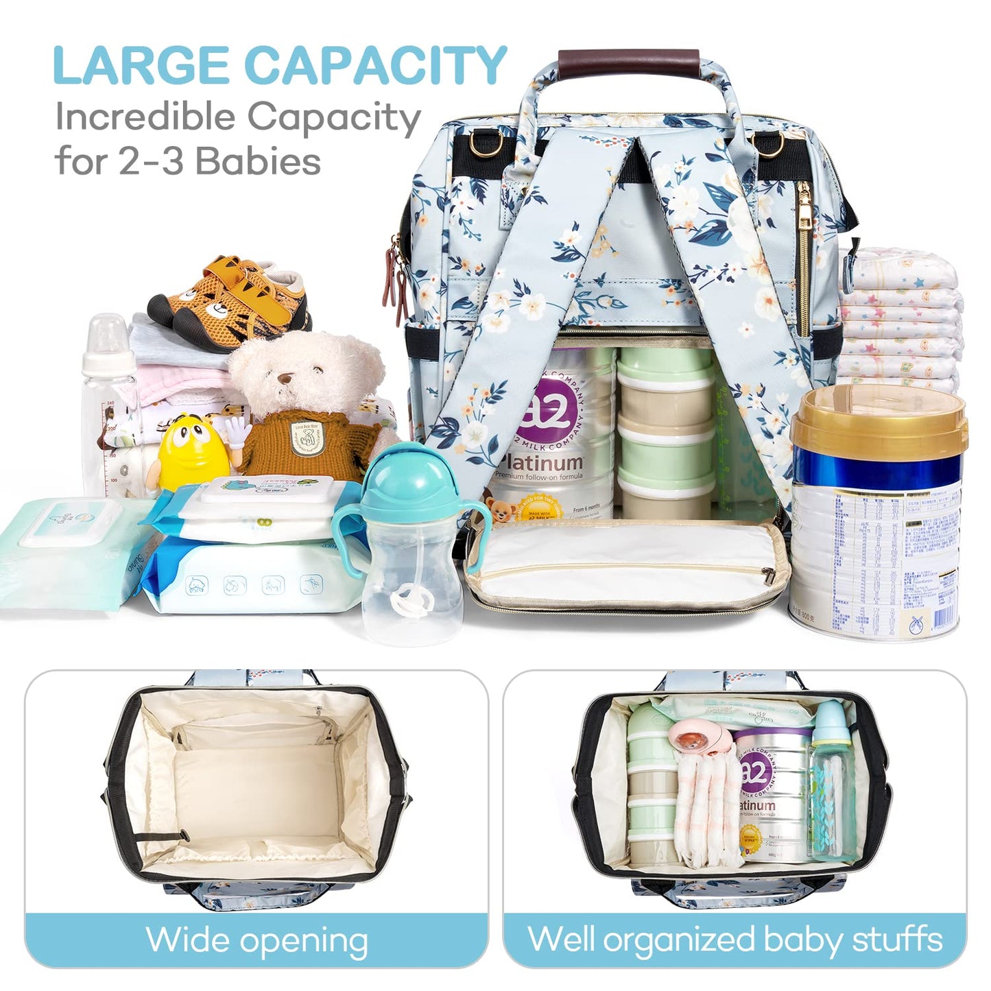 LitBear Diaper Bag Backpack, Fashion Large Capacity Multifunction Nappy Bags