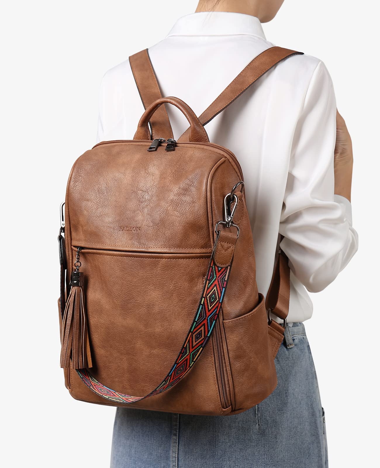 FADEON Leather Backpack Purse for Women Designer Ladies Shoulder Book Bag Fashion PU Convertible Travel Backpack Purses