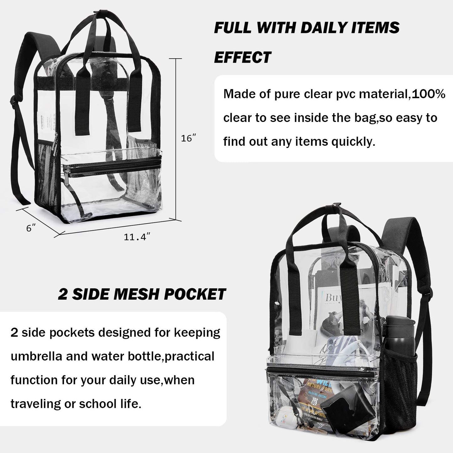 mommore Heavy Duty Clear Backpack Durable See Through Bookbags for School, Work