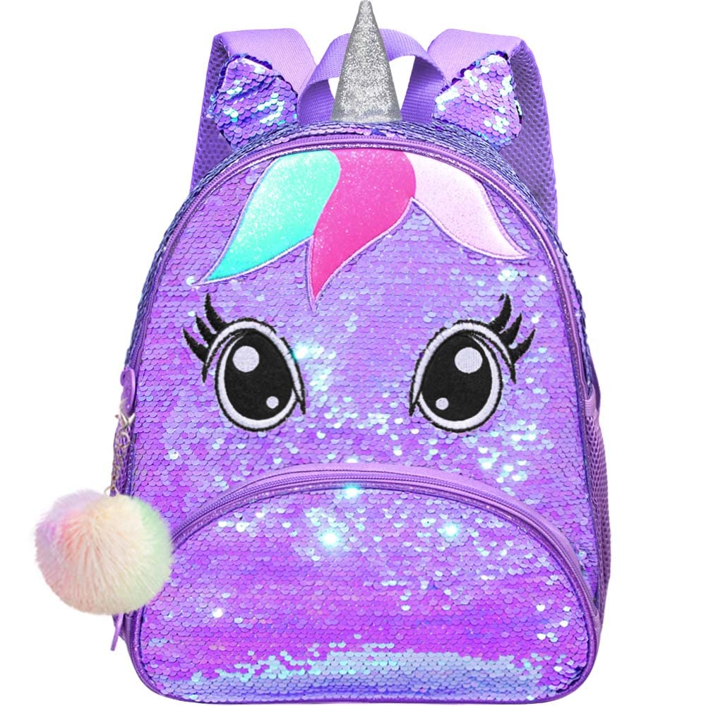 AGSDON Toddler Backpack for Girls, 12" Unicorn Sequin Kids Bookbag