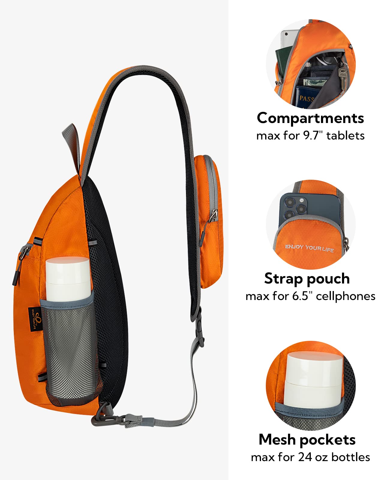 WATERFLY Crossbody Sling Bag Small Water Resistant Backpack Lightweight Shoulder Chest Daypack for Men Women Hiking Travel