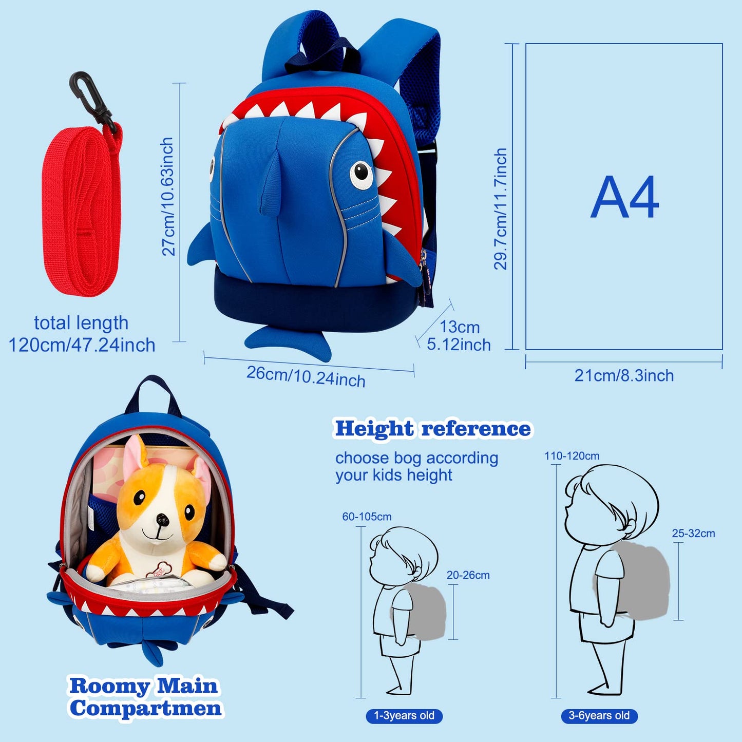 yisibo Kids Backpack with Safety Leash,Anti-lost Children Toddler Backpack for Boys Girls Baby