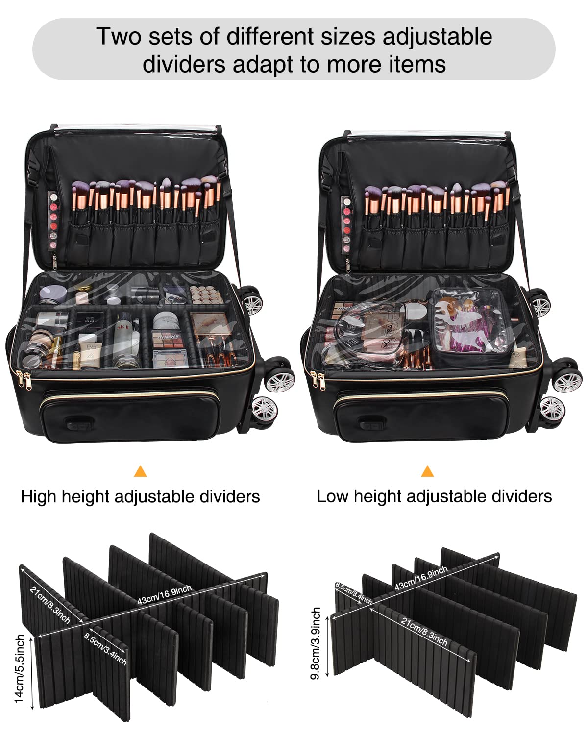 Relavel Rolling Makeup Case, Makeup Backpack Professional Makeup Artist Train Case Trolley Travel Cosmetic Brush Holder Organizer, Extra Large Capacity, with Waterproof Lining
