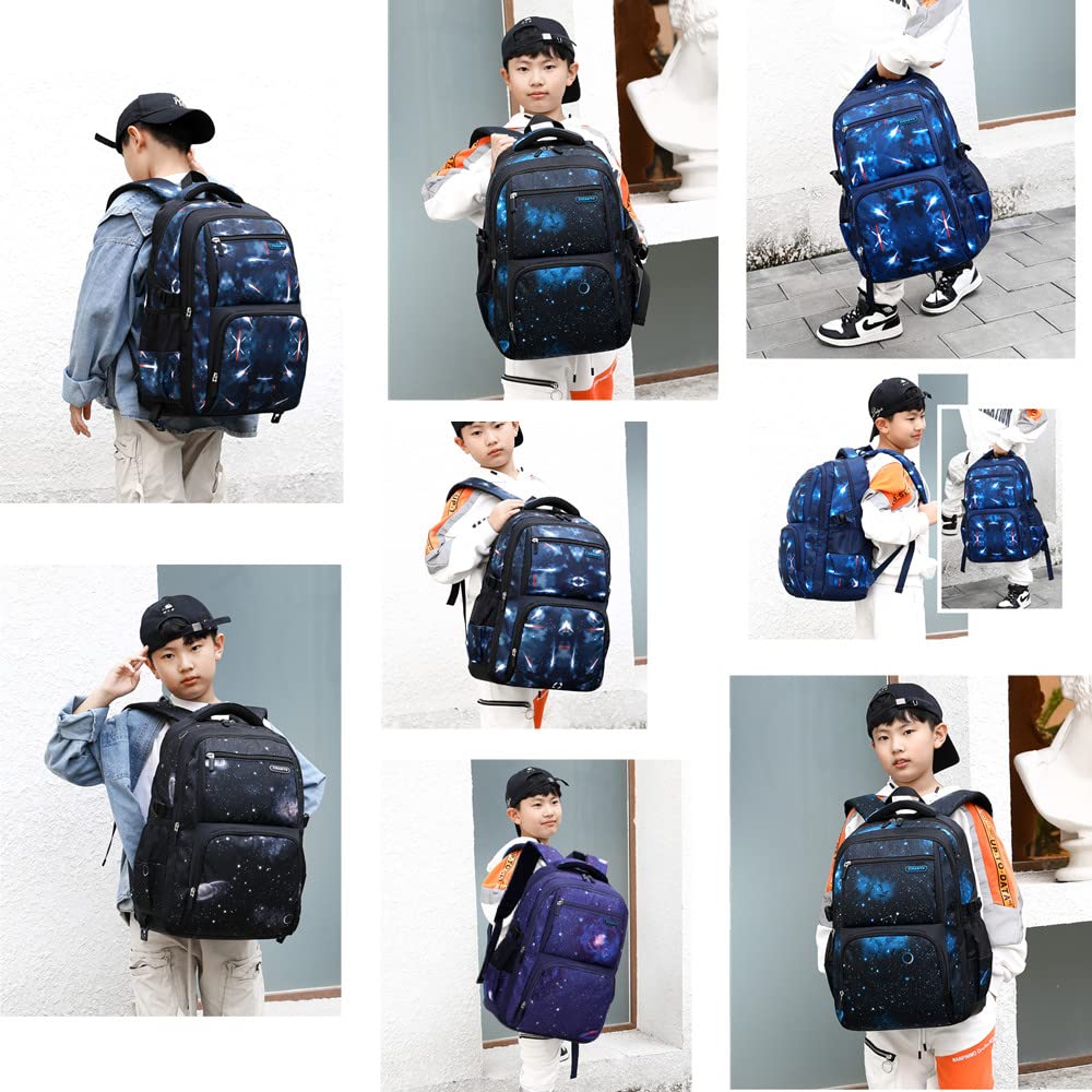 MITOWERMI Boys Backpacks Primary Junior School Bag Kids Bookbag Casual Daypack Set Space Galaxy Durable Knapsack with Lunch Bag