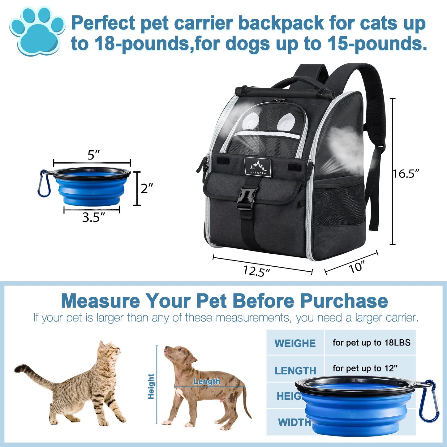 GoHimal Pet Carrier Backpack for Dogs and Cats,Puppies,Ventilated Design Breathable Dog Carrier Backpack,Cat Bag for Hiking Travel Camping Outdoor Use