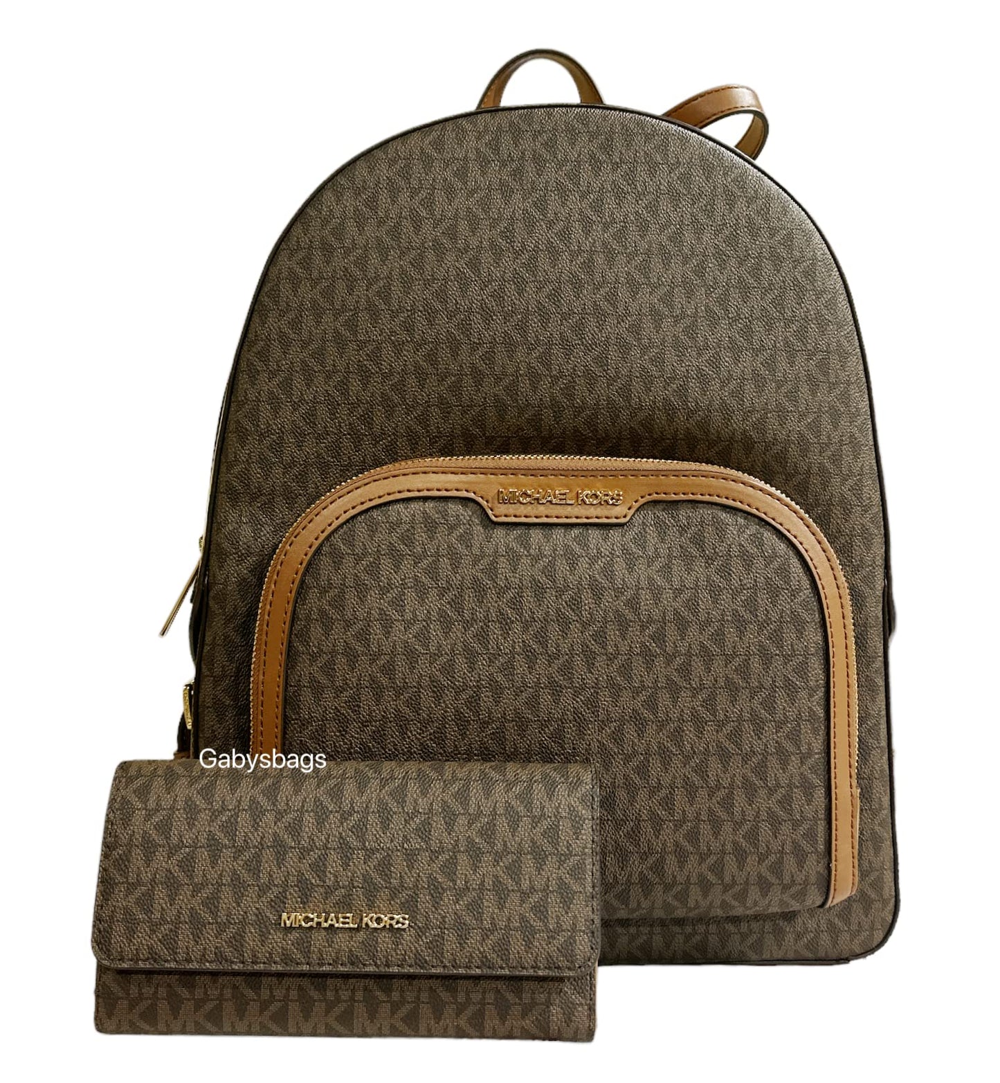 Michael Kors Jaycee Large Backpack School Bag Bundled Jet Set Travel Large Trifold Wallet MK Signature