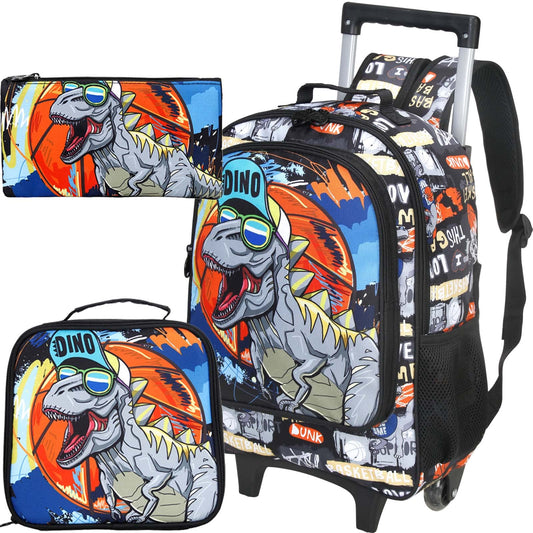 Rolling Backpack for Girls Boys, Kids Roller Wheels School Bookbag with Lunch Bag, Wheeled School Bag for Children