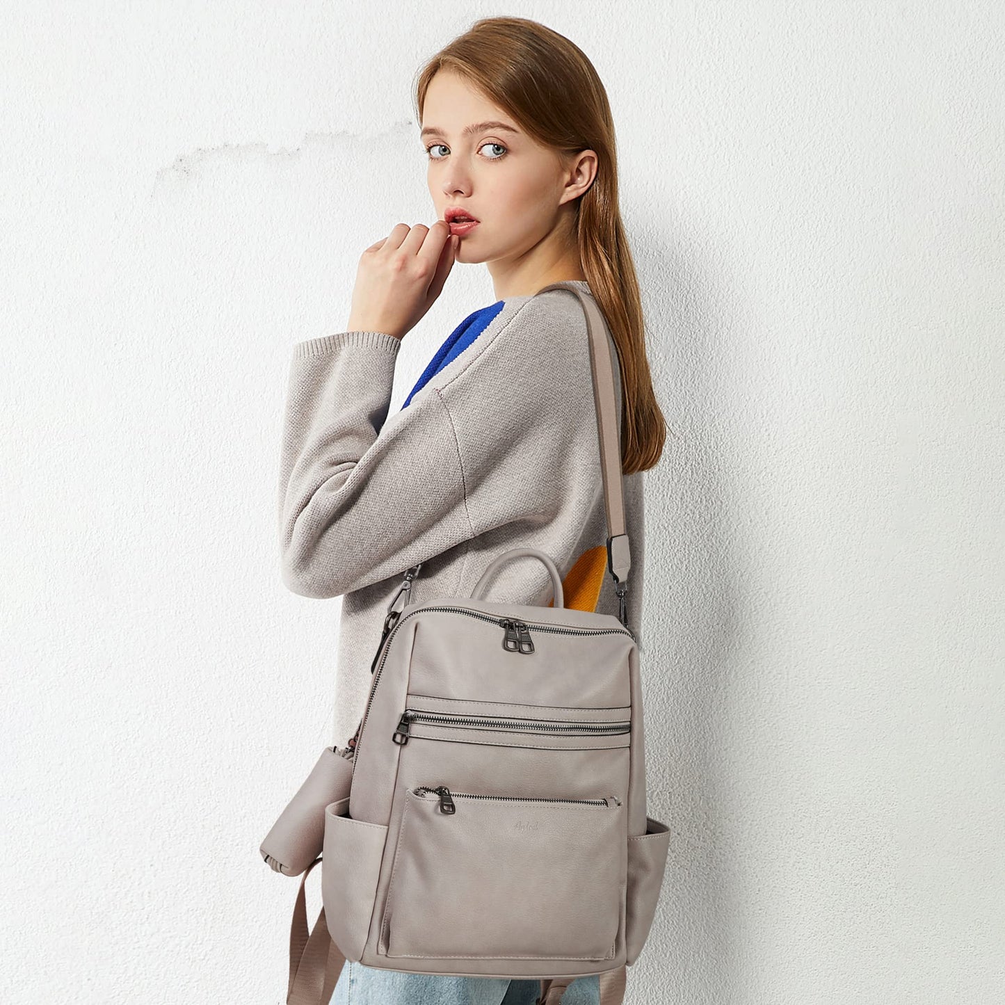 AGLOD Leather Backpack Purse for Women Designer Ladies Shoulder Bag Fashion Faux Work Travel Handbags