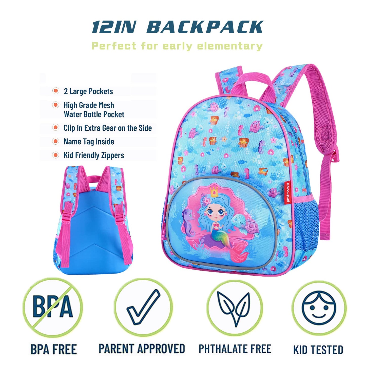 Daaupus 12-Inch girl preschool backpack,Kids Backpack for Boys & Girls, Perfect for Daycare and Preschool…