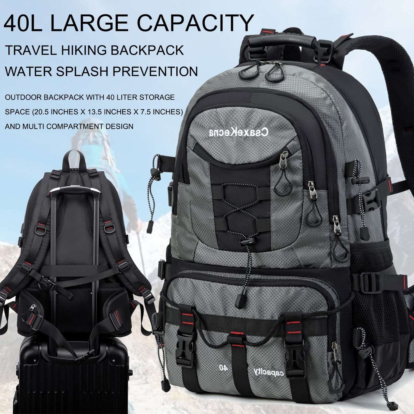 YANIMENGNU MINGMOU Traveling Backpack 40L Waterproof and Light Outdoor Hiking, Men's and Women's Camping Backpack