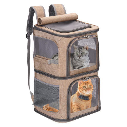 VOISTINO 2-in-1 Double Pet Carrier Backpack for Small Cats and Dogs, Portable Pet Travel Carrier, Super Ventilated Design, Ideal for Traveling/Hiking /Camping