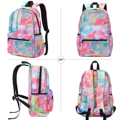 Mesh Backpack for Kids Girls Semi-Transparent Mesh School Backpack Bookbag Lightweight Casual Daypacks for Beach Gym Travel