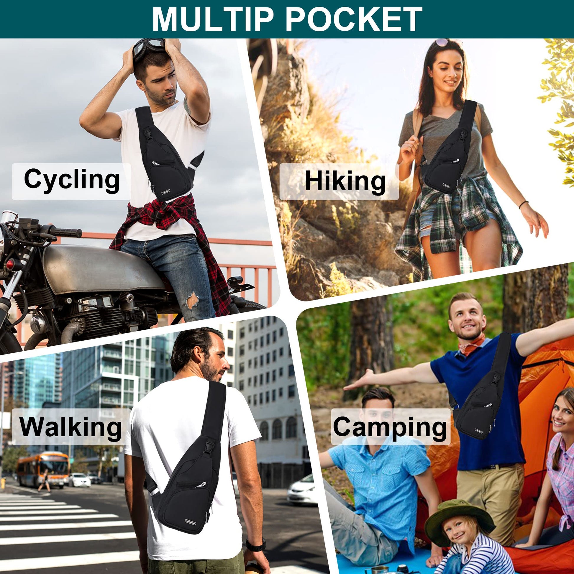Sling Bag Crossbody Backpack for Women Men Chest Bag Hiking Bag with USB Charging Port for Camping Biking Travel Cycling