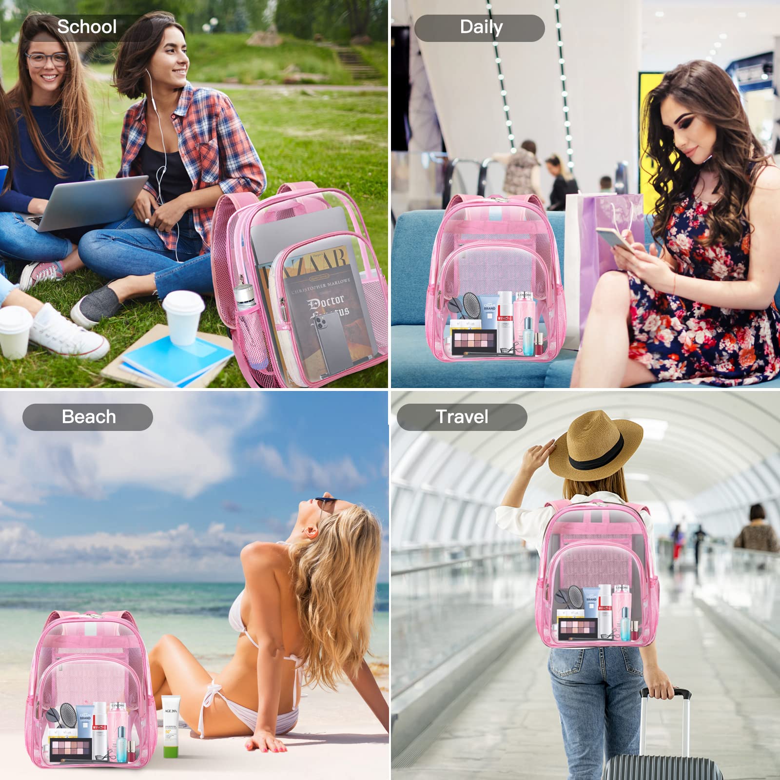 Clear Backpack Heavy Duty PVC Transparent Backpack for School Travel Work