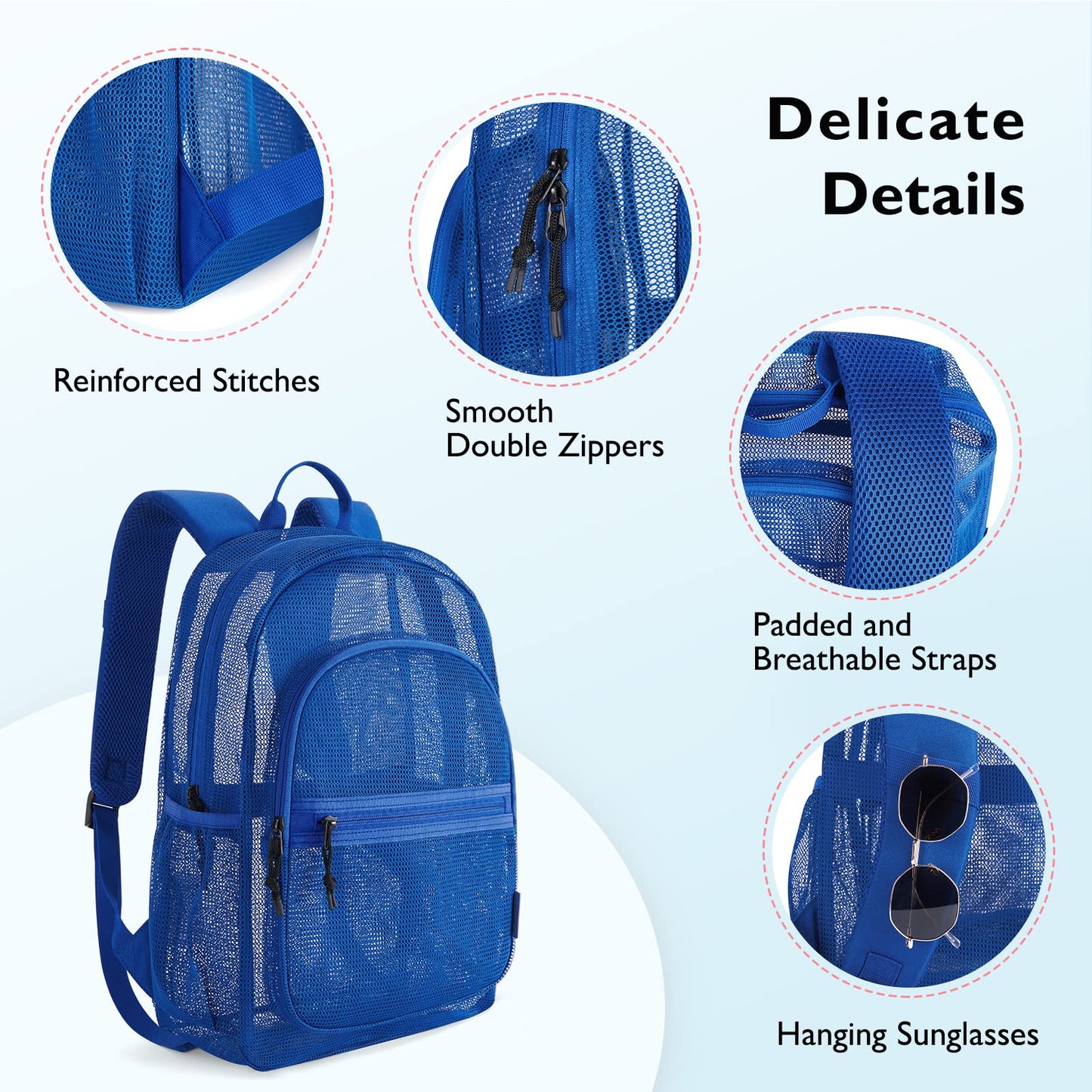 mommore Mesh Backpack with Pencil Bag for School Heavy Duty Mesh Bookbag for Diving, Travelling, Beach, Gym