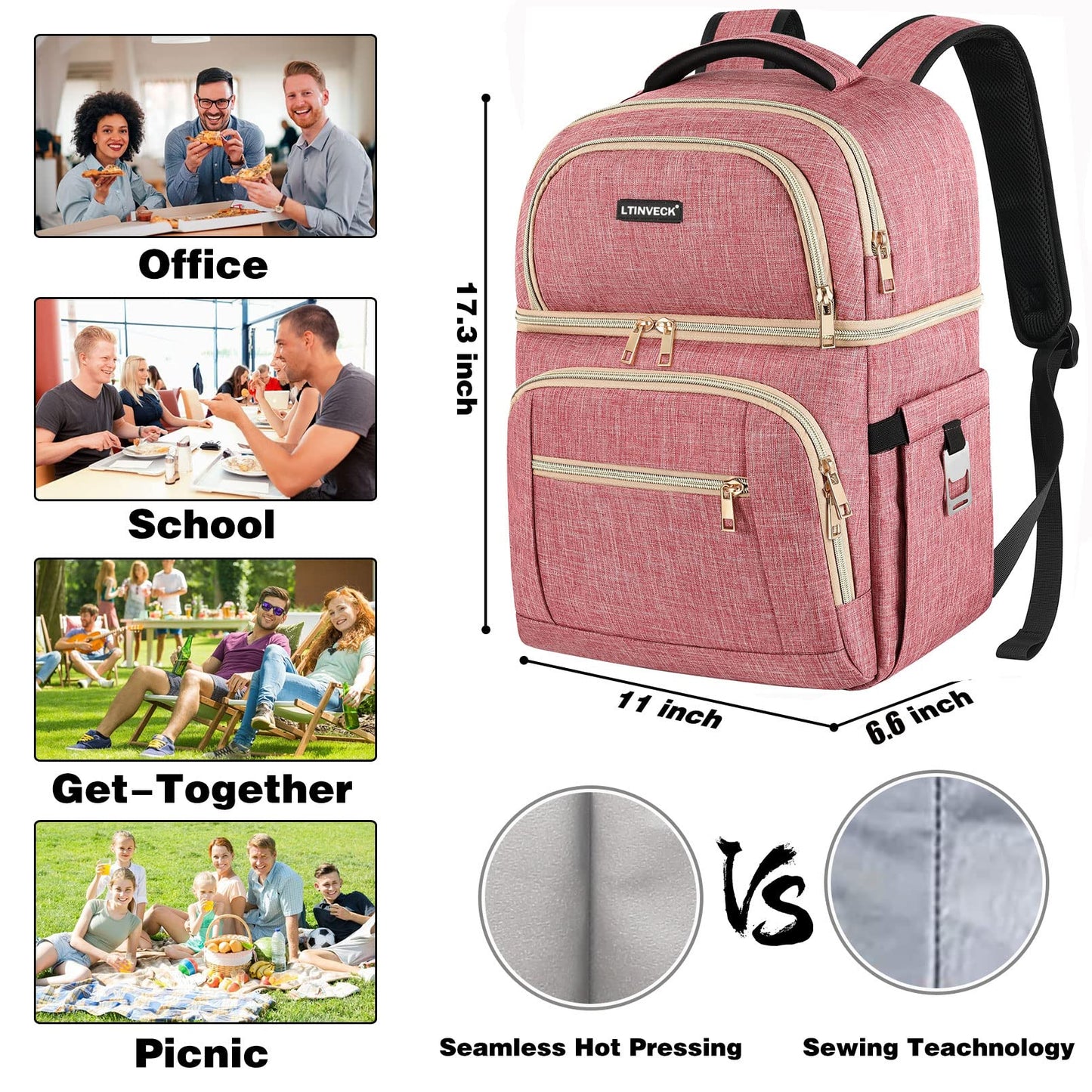 Cooler Backpack,30 Cans Insulated Backpack Cooler Leakproof Double Deck Cooler Bag for Men Women RFID Lunch Backpack