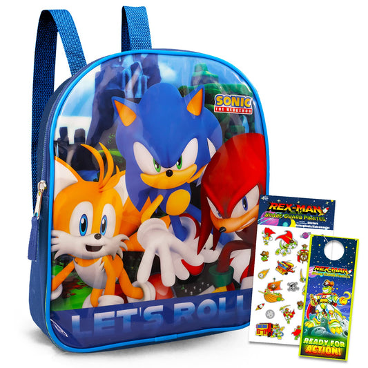 Sonic the Hedgehog Mini Backpack - 11" with Mario Stickers for Kids and Toddlers