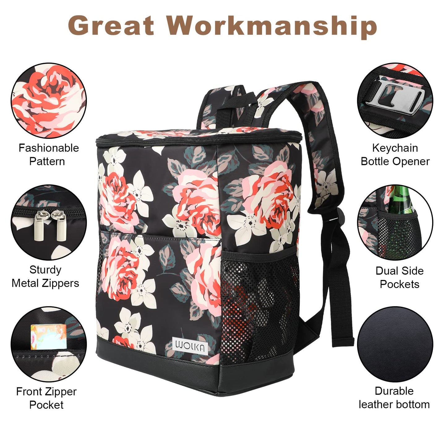 Backpack Cooler for Women, Small Cooler Backpack Insulated Waterproof, Backpack Ice Chest Cooler Leakproof, Bookbag Cooler for Camping, Portable Cooler Bag for Travel