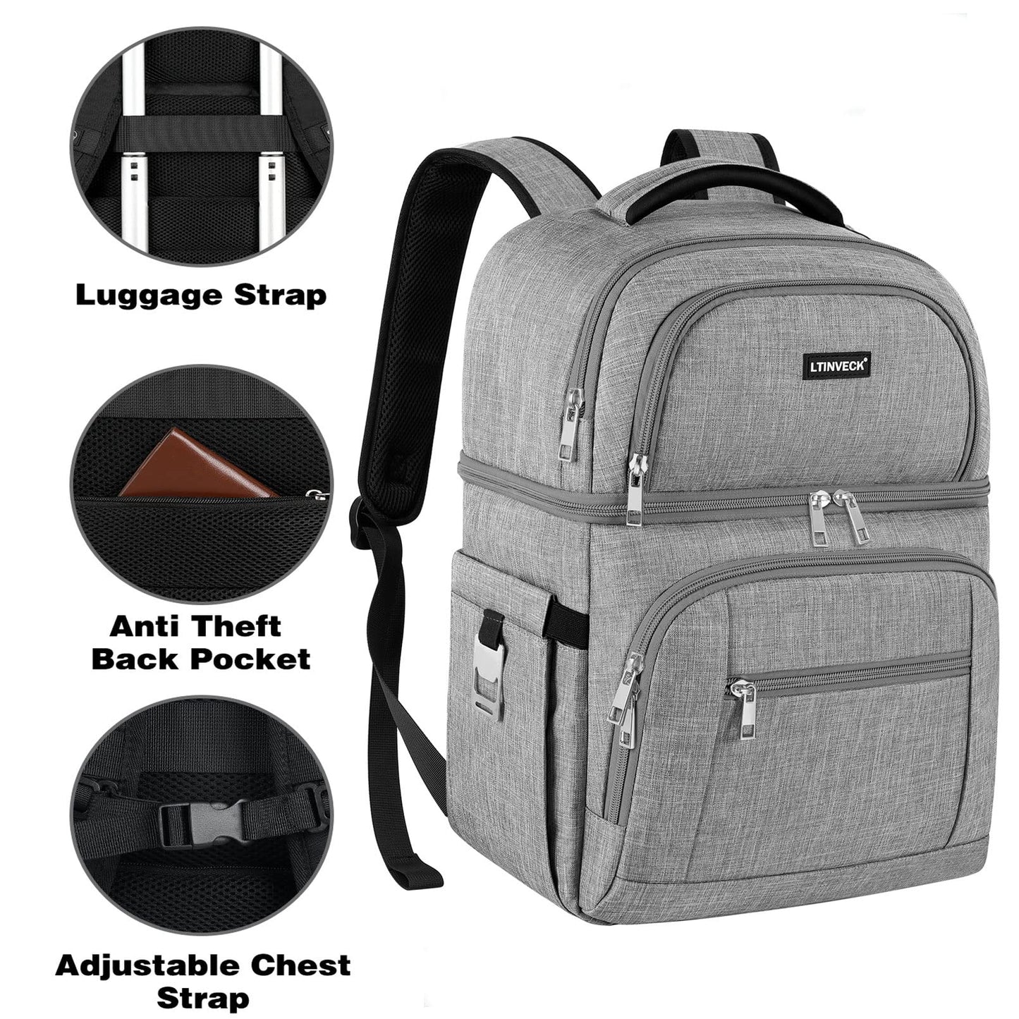 Cooler Backpack,30 Cans Insulated Backpack Cooler Leakproof Double Deck Cooler Bag for Men Women RFID Lunch Backpack
