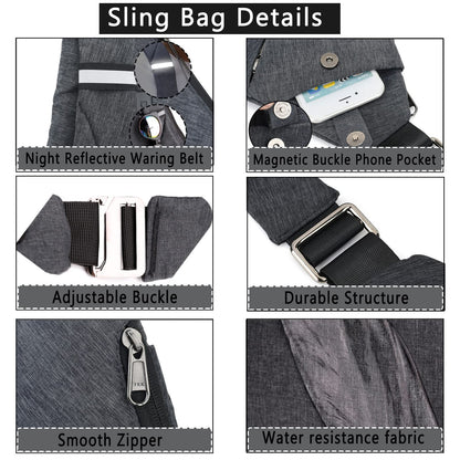Sling Bag Anti-Thief Crossbody Personal Pocket Bag for Men Chest Bag Travel Casual Shoulder Backpack