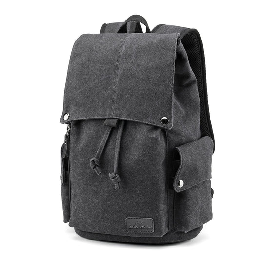 WONHOX Canvas Vintage Backpack for Men , School Black Laptop Backpack, Rucksack Backpack