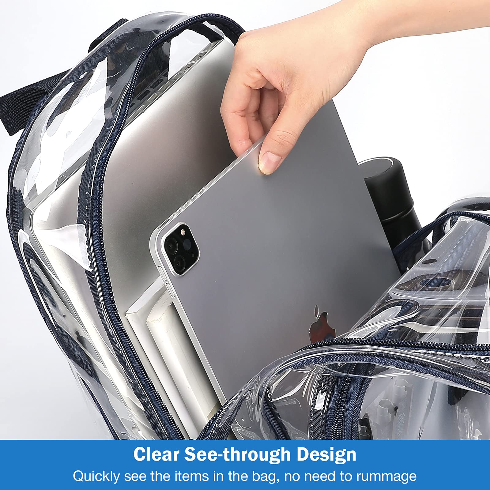 ProCase Heavy Duty Clear Backpack, See Through Backpacks Transparent Clear Large Bookbag for School Work Stadium Security