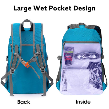 G4Free 40L Lightweight Packable Hiking Backpack with Wet Pocket, Waterproof Handy Foldable Camping Outdoor Travel Daypack