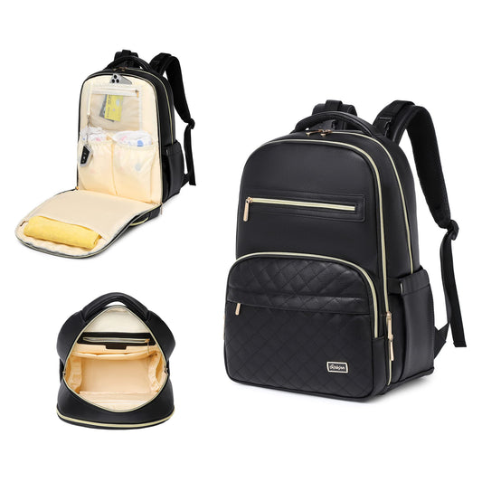 Diaper Bag Backpack, Rabjen Vegan Leather Baby Bag, Large Capacity Multifunction Maternity Travel Back Pack for Men and Women