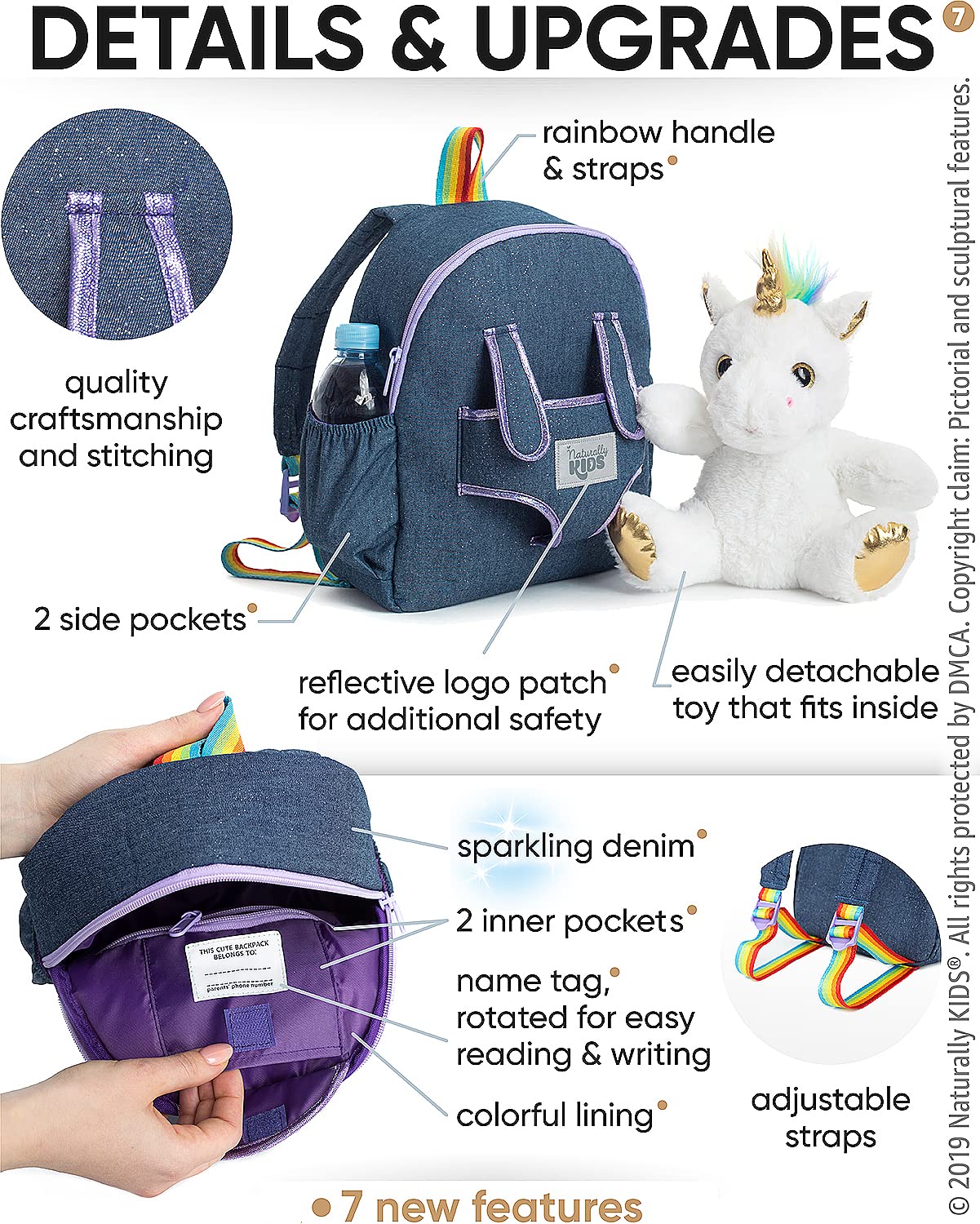 Naturally KIDS Backpacks - Toddler Backpack for Boy Girl w Stuffed Animal - Gifts for 3 4 5 Year Old Boys Girls