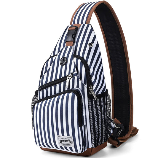 Lekebobor Sling Bag Crossbody Sling Backpack Travel Hiking Chest Bag Daypack, Blue Striped