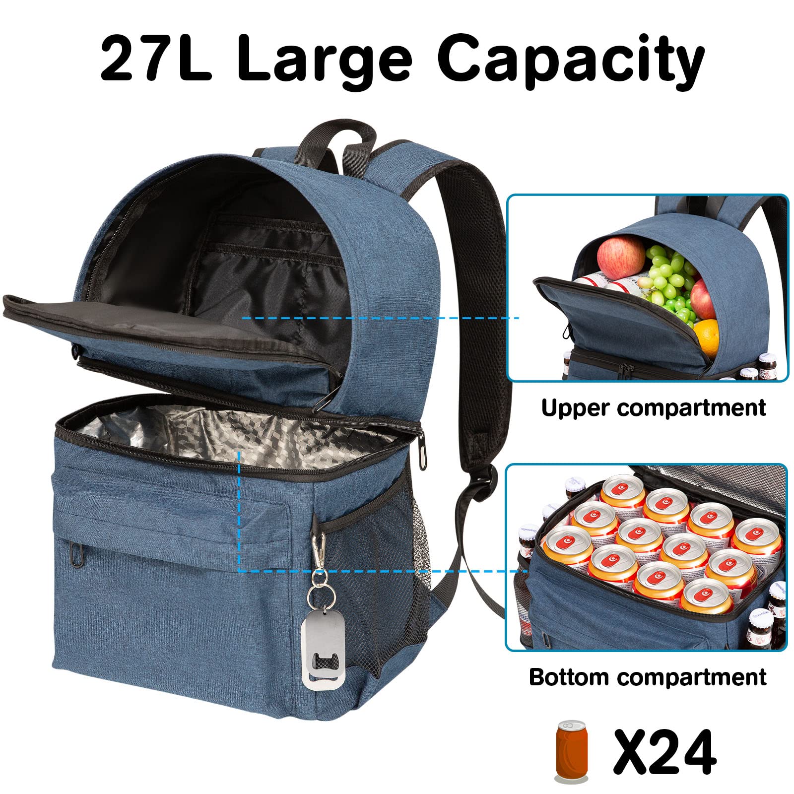 Backpack Cooler, 42 Cans Lightweight Insulated Cooler Backpack Leak-Proof Double Deck Cooler Bag for Men Women Picnic Fishing Hiking Camping Park Beach Lunch Backpack