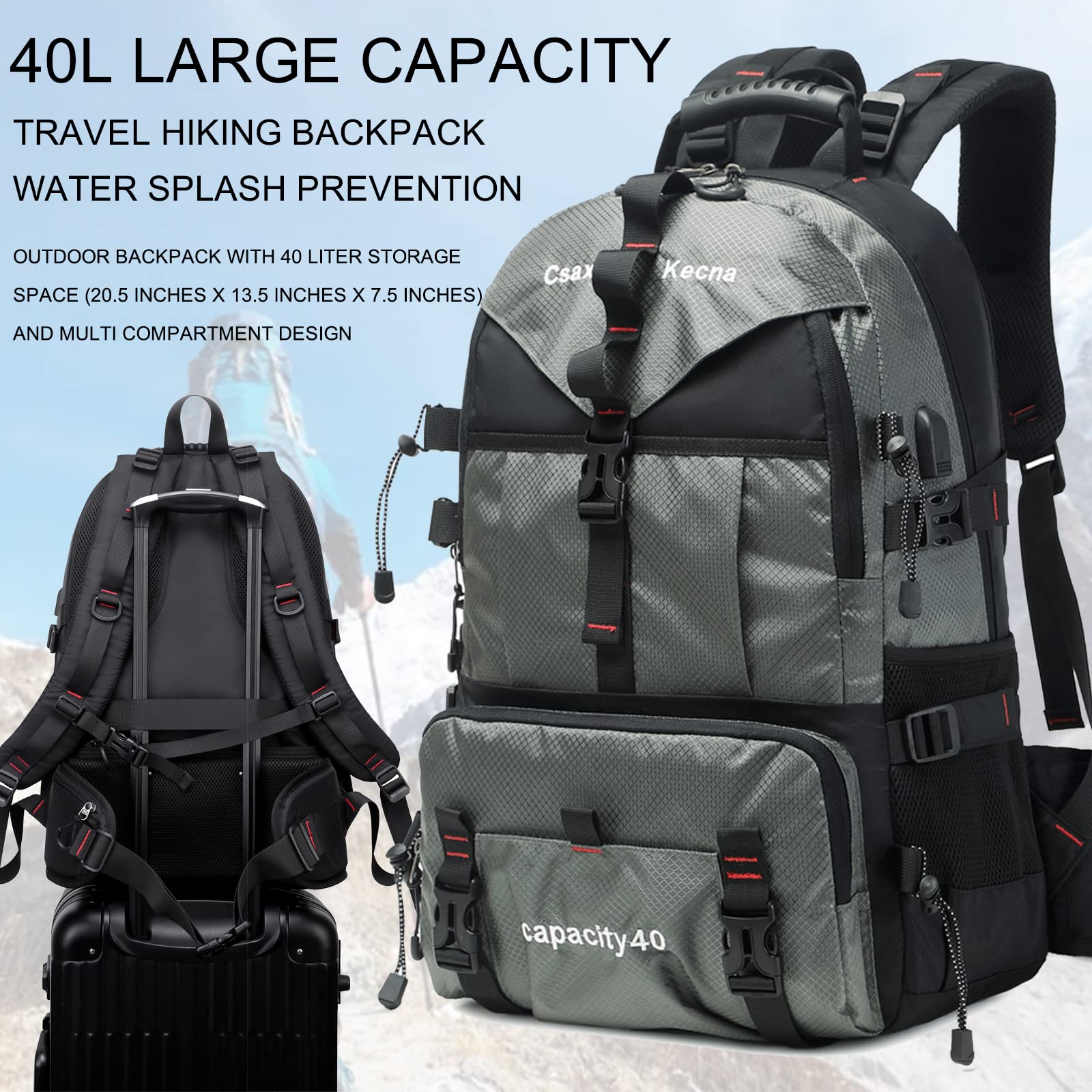 YANIMENGNU MINGMOU Traveling Backpack 40L Waterproof and Light Outdoor Hiking, Men's and Women's Camping Backpack