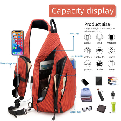 TurnWay Water-Proof Sling bag/Crossbody Backpack/Shoulder Bag with USB Charging Port for Travel, Hiking, Cycling, Camping