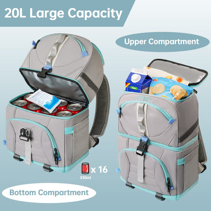 Cooler Backpack with 5 Ice Packs, 36/54 Cans Insulated Cooler Bag, Large Capacity Lunch Backpack with Double Decks, Soft Lightweight Leakproof Cooler Backpack for Men Women Work/Hiking/Camping
