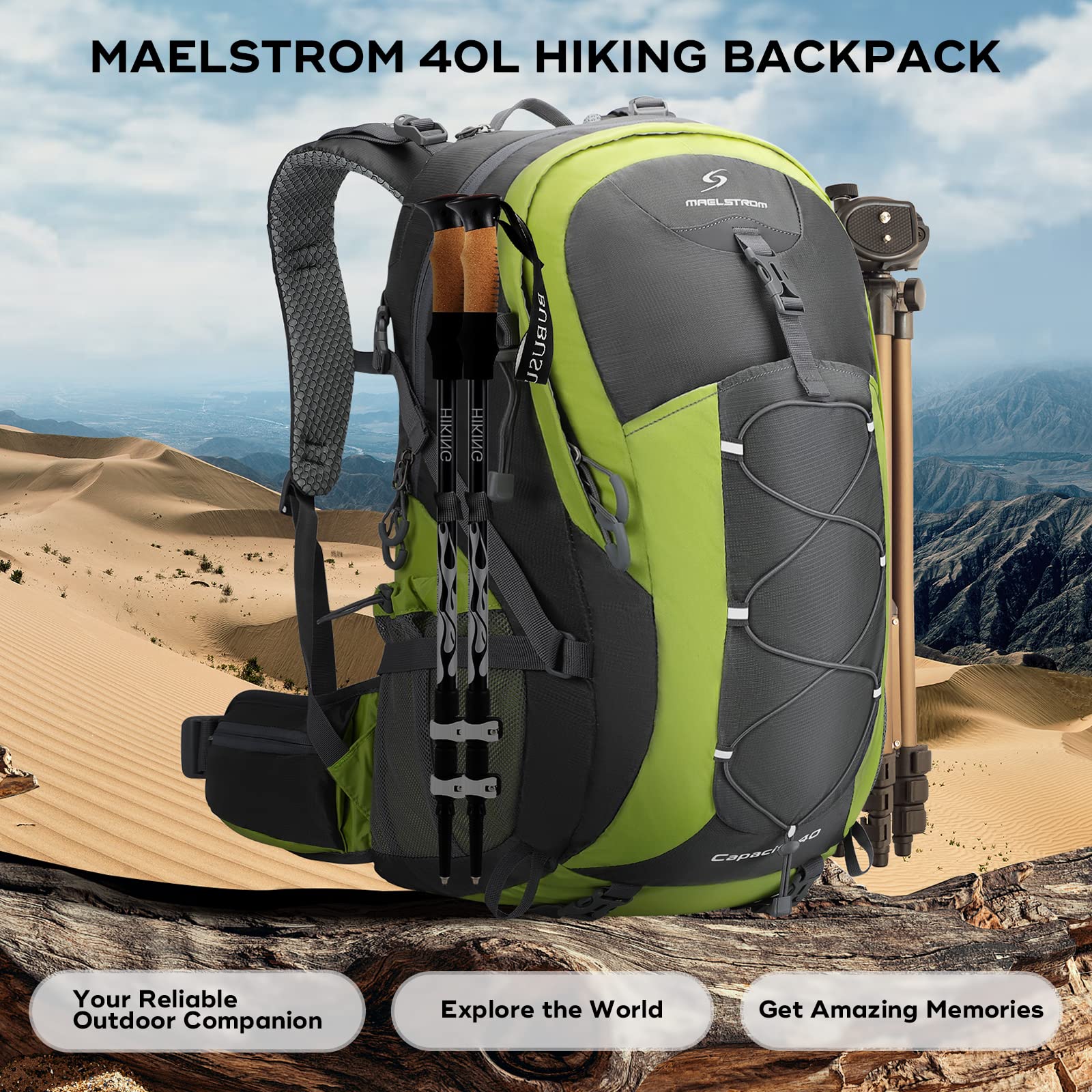 Maelstrom Hiking Backpack, Camping Backpack, 40L/50L Waterproof Hiking Daypack with Rain Cover, Lightweight Travel Backpack
