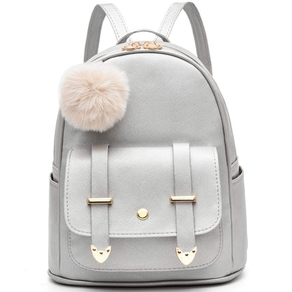I IHAYNER Girls Fashion Backpack Mini Backpack Purse for Women Teenage Girls Purses PU Leather Pompom Backpack Shoulder Bag
