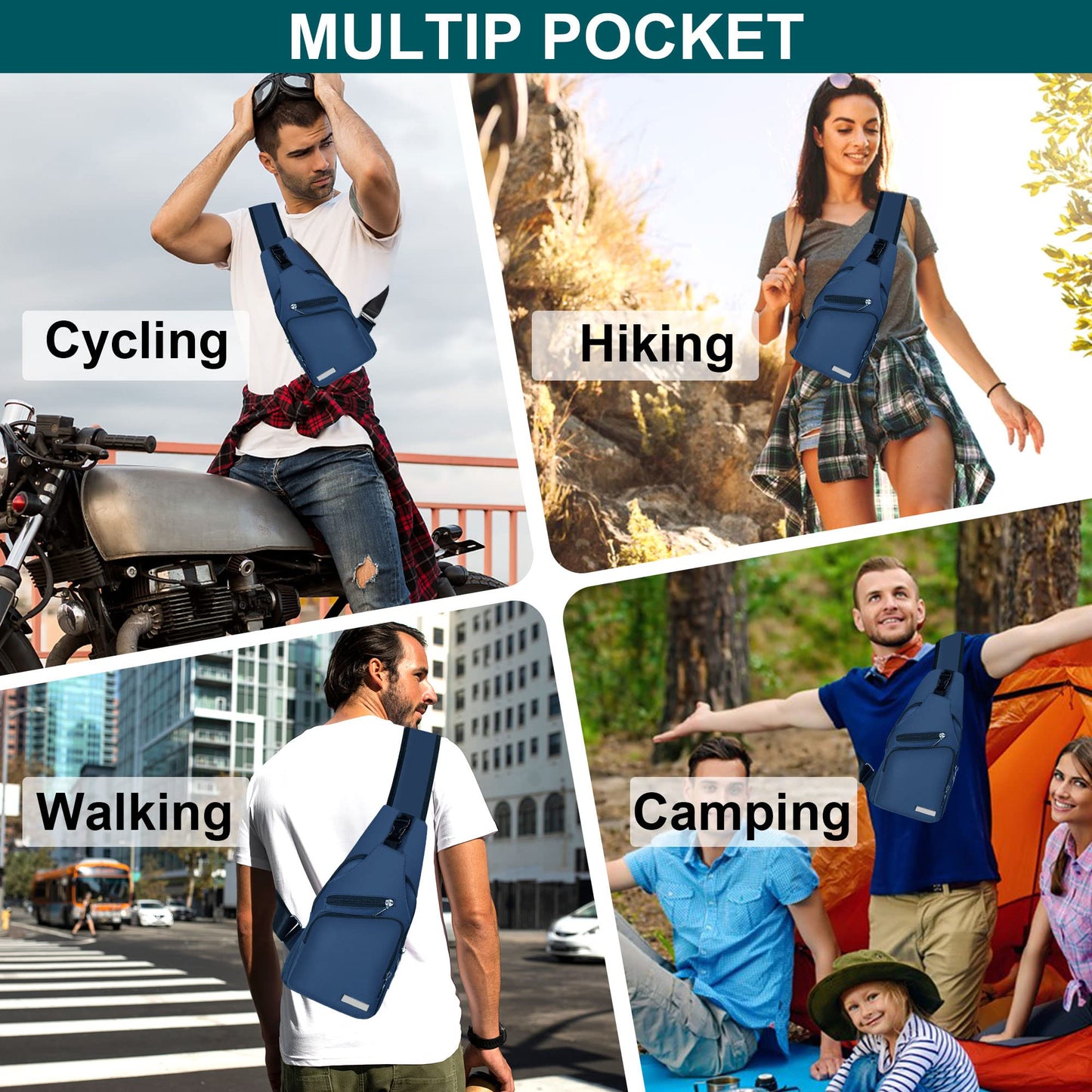 Sling Bag Crossbody Backpack for Women Men Chest Bag Hiking Bag with USB Charging Port for Camping Biking Travel Cycling
