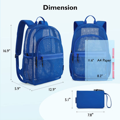 mommore Mesh Backpack with Pencil Bag for School Heavy Duty Mesh Bookbag for Diving, Travelling, Beach, Gym