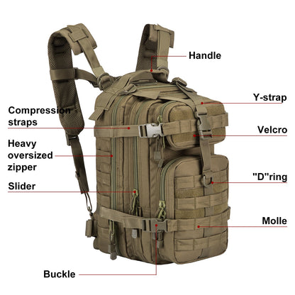 Small 30L Rucksack Military Tactical Backpack Flag Patch Outdoors Bug Out Bag