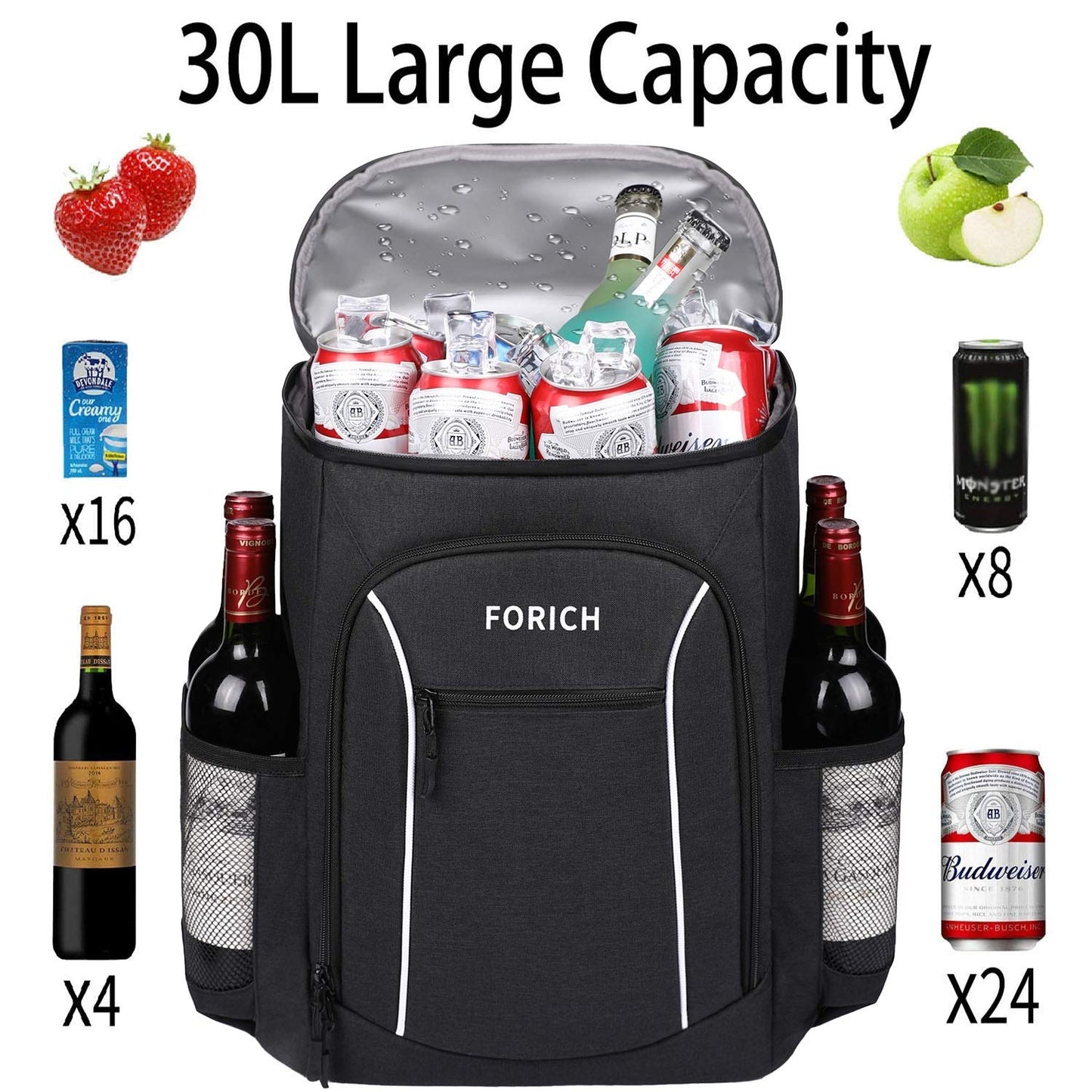 FORICH Backpack Cooler Leakproof Insulated Waterproof Backpack Cooler Bag, Lightweight Soft Beach Cooler Backpack for Men Women to Work Lunch Picnics Camping Hiking, 30 Cans