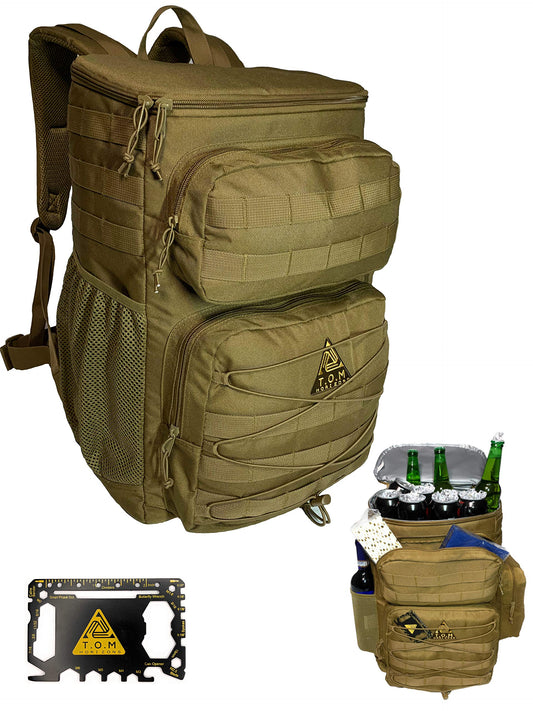 Cooler Backpack, Tactical, Insulated. Heavy Duty, Extra Large for Hiking, Camping, Day Trips, Beach. Bonus, Credit Card Multi Tool Included